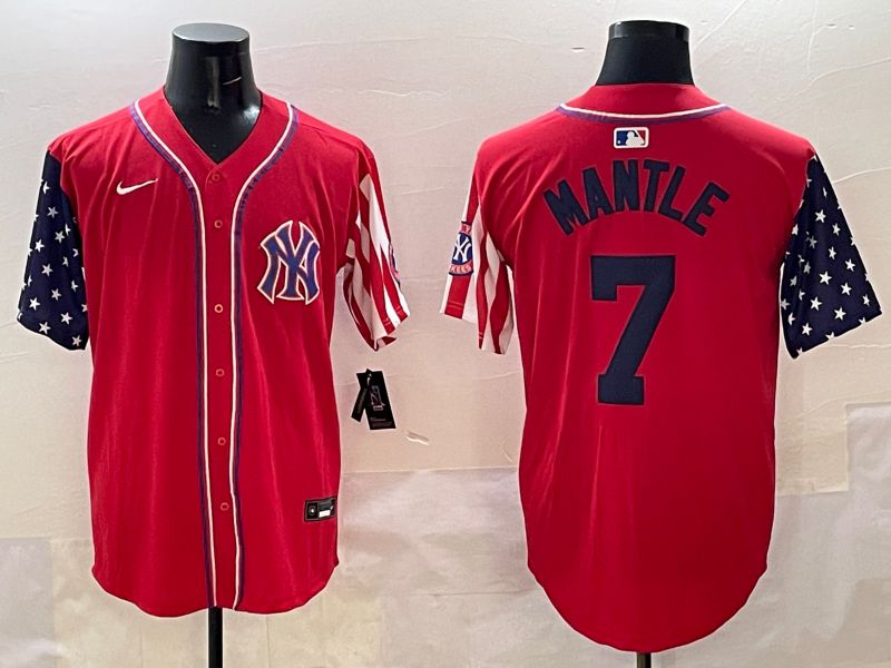 Men New York Yankees #7 Mantle Red a generation of national flags Jointly Name 2025 Nike MLB Jersey style 1->liverpool jersey->Soccer Club Jersey
